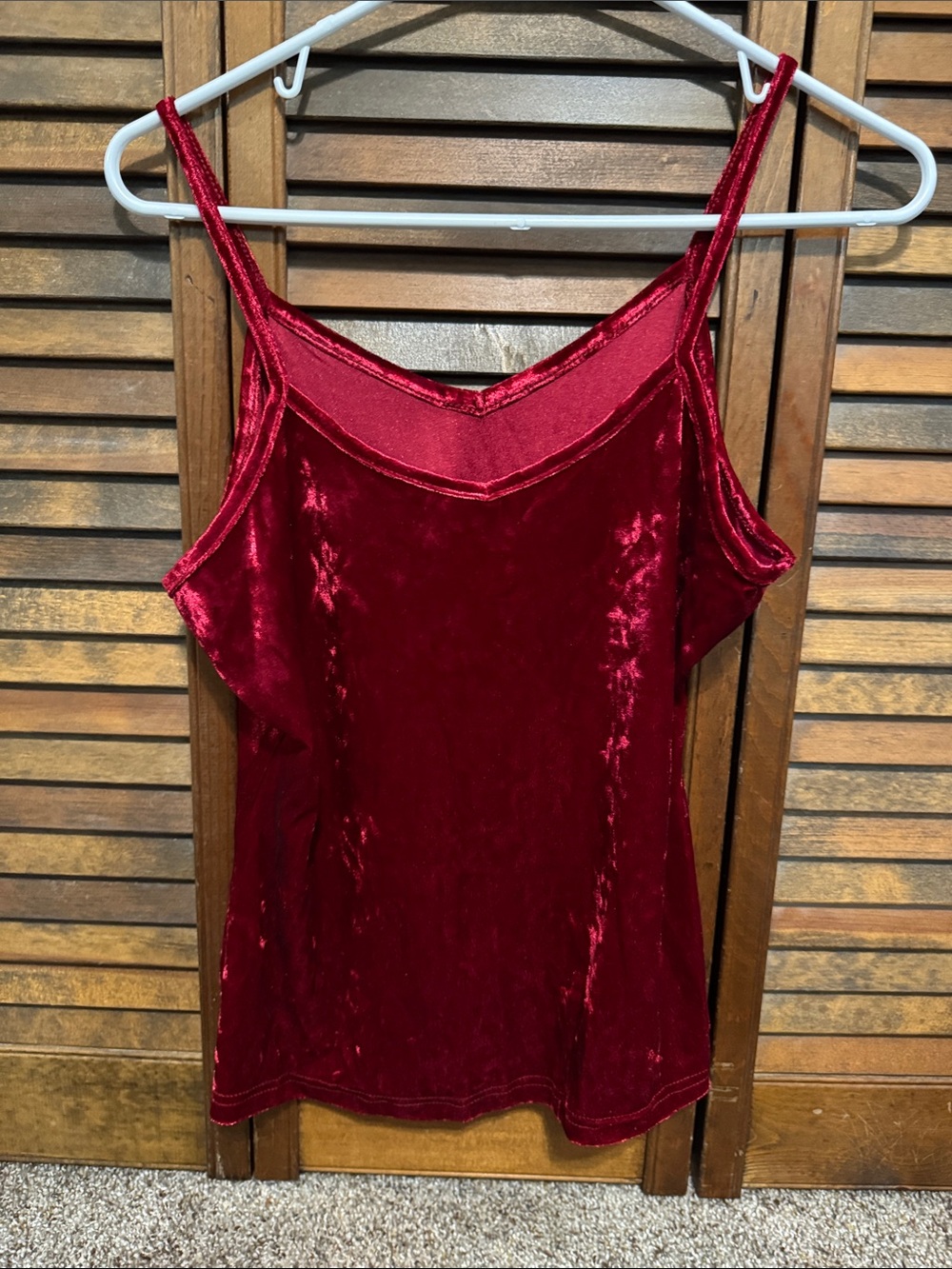 Women’s Velvet Spaghetti Strap Tank Top - Deep Red